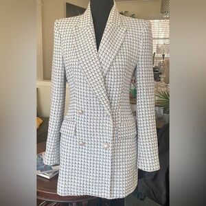 Zara Blue and White Tweed Blazer